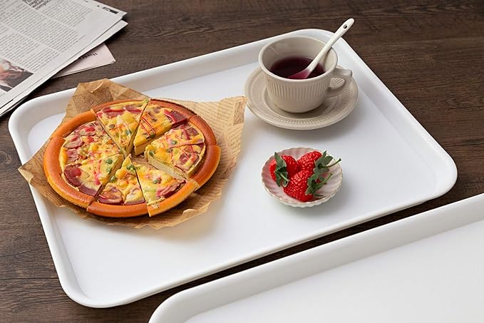 Rectangular Plastic Serving Trays,Fast Food Serving Cafeteria Trays,17"X13",Set of 6(White)