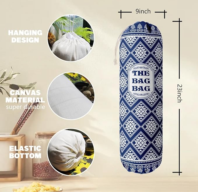 The Bag Grocery Holder, Rustic Organizer for Shopping Bags, Wall Mount Plastic Storage Container Dispenser, Kitchen Gifts for Women Family Friends Grandma Mom (B-5)