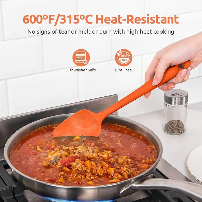 U-Taste 600ºF Heat Resistant Silicone Spatulas: Flexible Food-Grade Silicon Baking Scraper, Kitchen Cooking Mixing Utensils with Upgraded Sturdy Handle Tip for Nonstick Cookware (4-Pc., Orange)