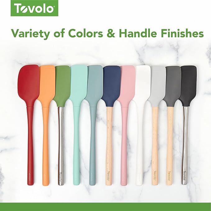Tovolo Silicone Spatula with Wooden Handle Set of 5 Piece Silicone Kitchen Utensil Set Spoonula Jar Scraper Mini Spatula and Spoonula for Cooking Baking Mixing Folding Blue Slate