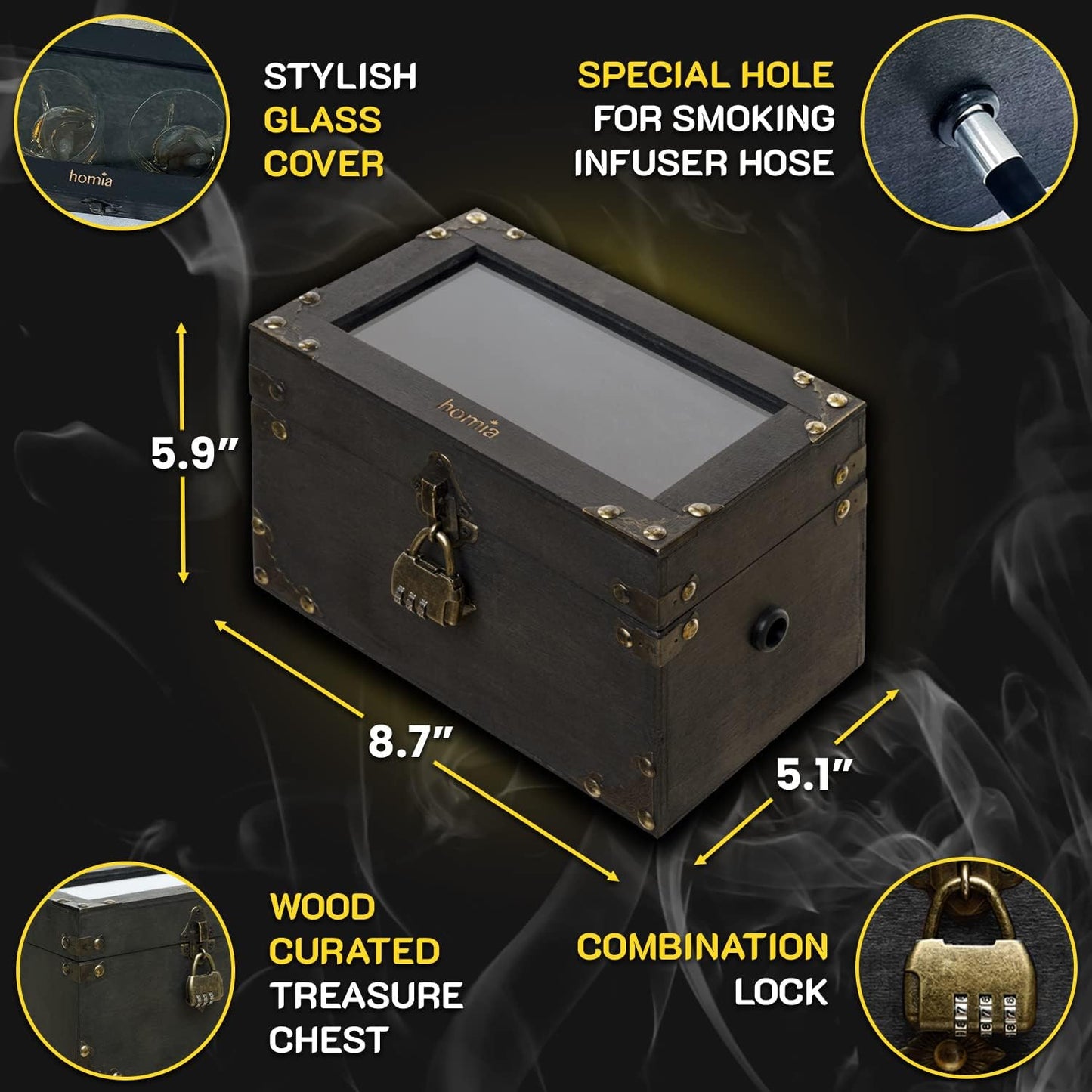 Cocktail Smoker Kit - Whiskey Smoker Kit - Smoke Infuser Birner PRO - Smoking Box, 12 PCS, with Accessories and Wood Chips - Cold Smoke for Food and Drinks, Black - Gift for Men