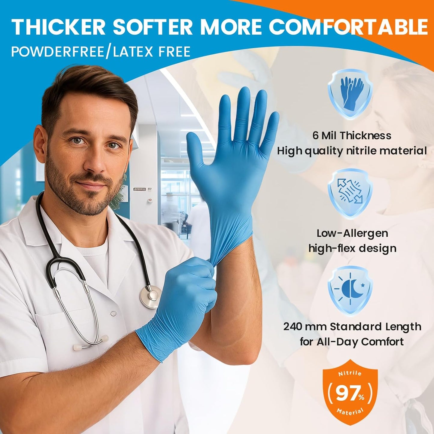 6 mil Disposable Nitrile Gloves, Heavy Duty Disposable Glove, Cooking Gloves, Latex Free, Powder Free (Blue of 100, Small)
