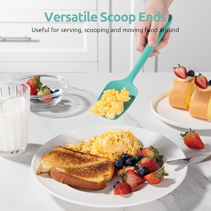 U-Taste 600ºF Heat Resistant Silicone Spatulas: Flexible Food-Grade Silicon Baking Scraper, Kitchen Cooking Mixing Utensils with Upgraded Sturdy Handle Tip for Nonstick Cookware (4-Pc., Aqua Sky)