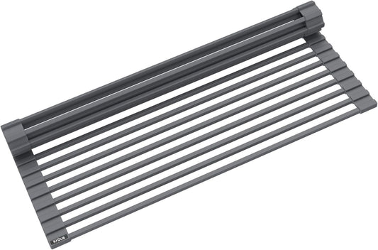 Kraus Multipurpose Workstation Sink Roll-Up Dish Drying Rack, Colander and Trivet in Dark Grey, KRM-11DG
