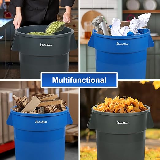 PLASTIC PRINCE 32 Gallon Round Trash Can Container Gray Plastic Commercial Garbage Bin for Home Garage Restaurants Warehouses