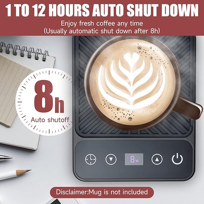 Mug Warmer - Electric Coffee Mug Warmer with Timer,Coffee Cup Warmer for Desk Auto Shut Off,Smart 6-Temperature Control, Coffee Accessories for Coffee Lovers, Black