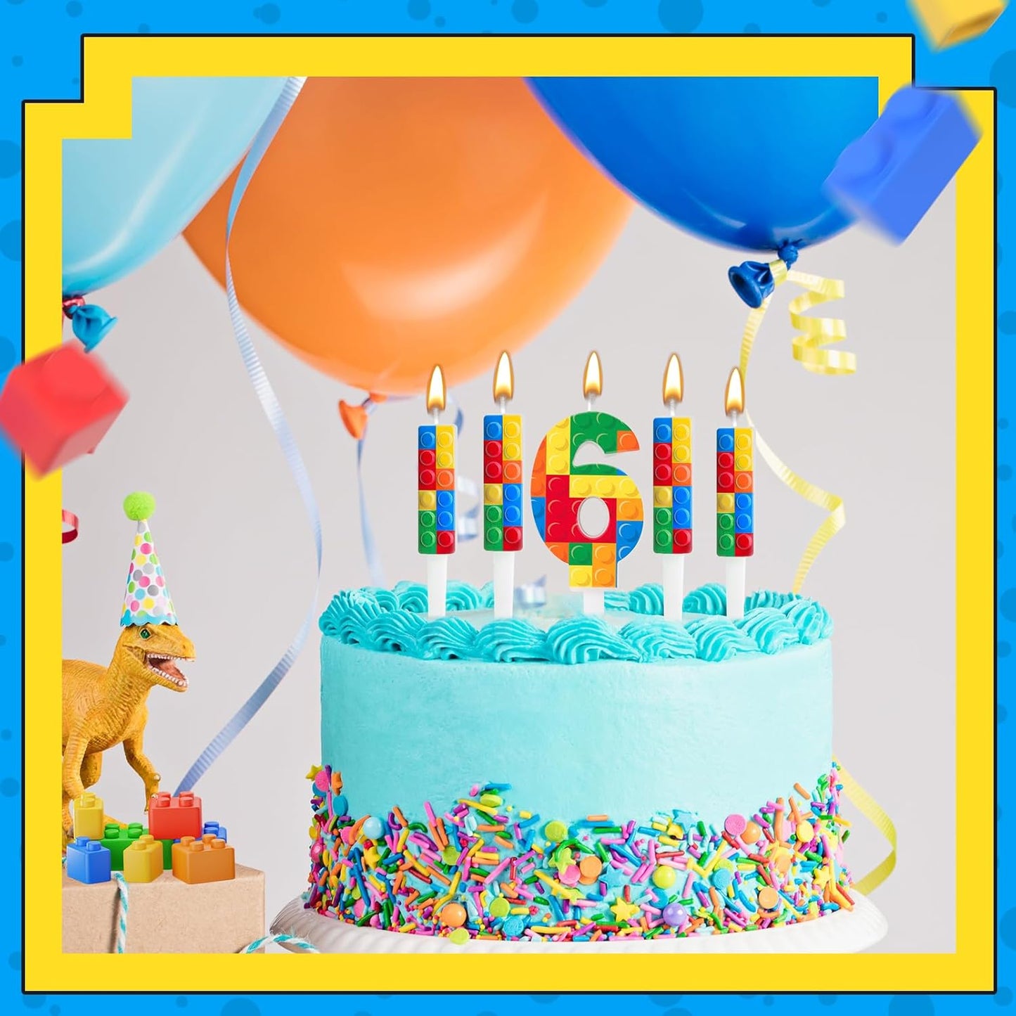 7 Pcs Building Block Themed Birthday Candles Set Building Blocks Number 6 Candle Cake Topper for Building Block Party Decoration Supplies (Number 6)