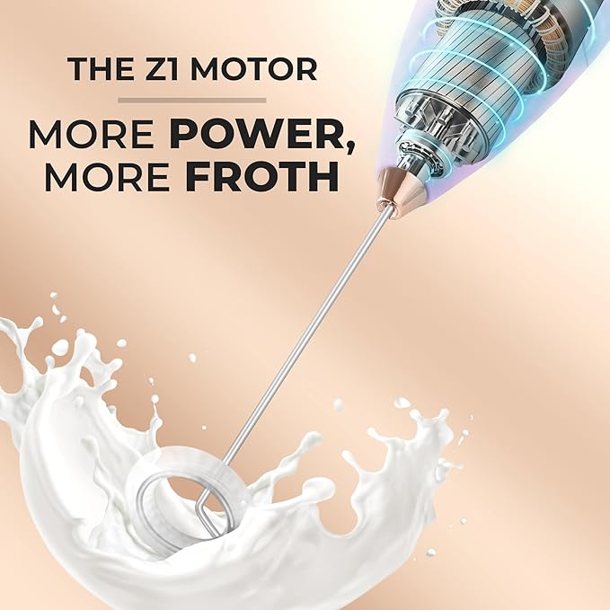 Zulay Kitchen Powerful Milk Frother Wand With 4 AA Duracell Batteries - Ultra Fast Handheld Drink Mixer - Electric Whisk Foam Maker for Coffee, Lattes, Cappuccino, Matcha & Creamer - Lilac & Rose Gold