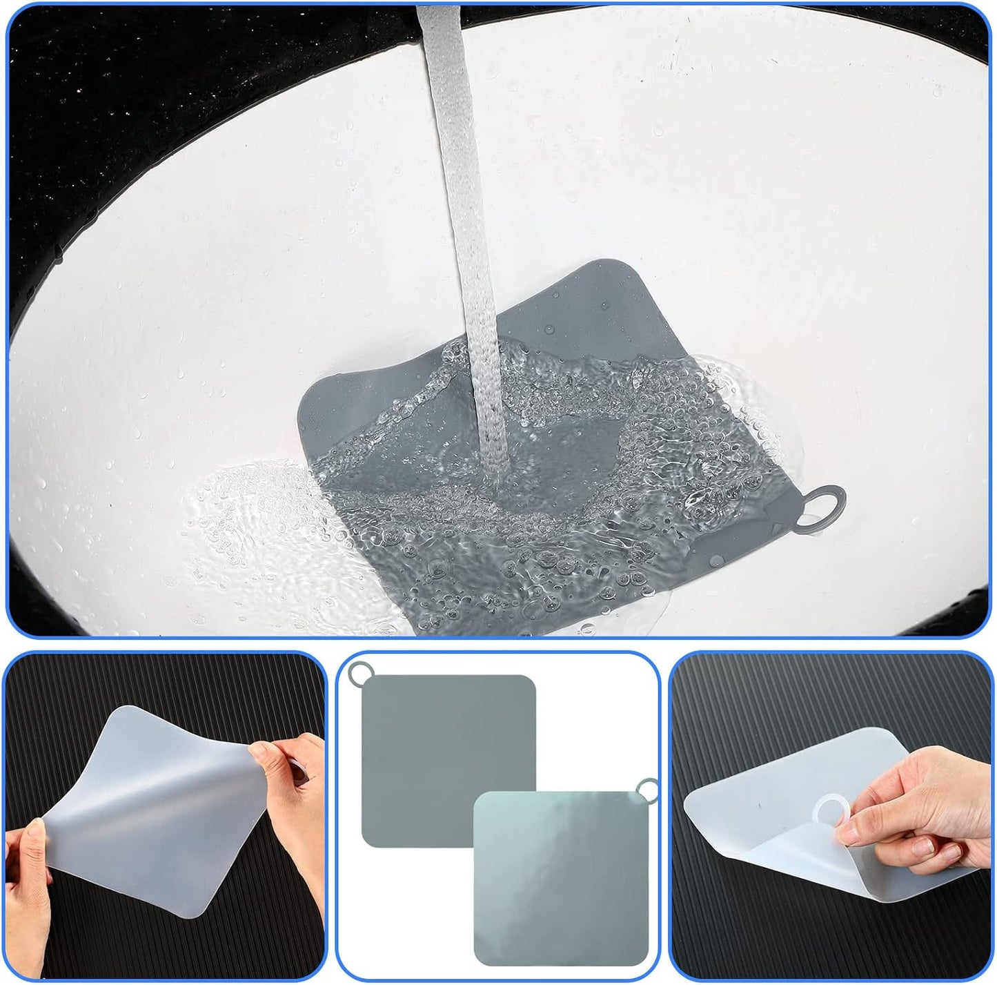 Yinkin 6 Pcs Drain Covers to Keep Bugs Out Silicone Shower Floor Tub Stoppers Bathtub Drain Stoppers Sewer Anti-Odor Mats Deodorizing Plugs for Bathroom(4.72 x 4.72 Inch,Square,Grey and White)