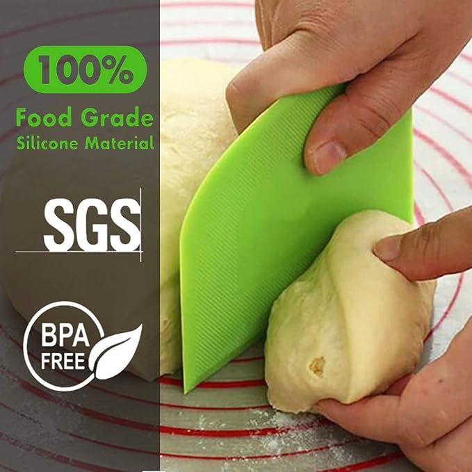 SURDOCA Dough Scraper Bench Scraper - 3P 10.6x6.7" Plastic Flexible Bowl Scraper, Sharp Edge & Angles Cake Scraper. Non-Slip Bakeware Decorating Tools Sculpting & Modeling Tools - White+Yellow+Green