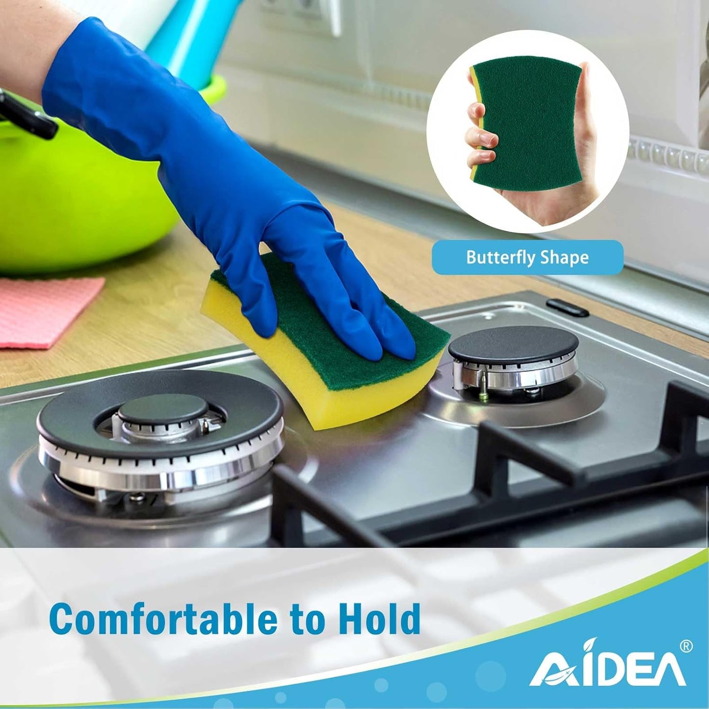 AIDEA Sponges Kitchen, 24 Pack Heavy Duty Dish Sponge, Cleaning Dish Scrubber Sponge for Home and Kitchen, Stink-Free Cleaning Supplies for Pots, Pans