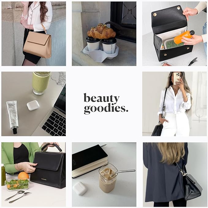 BEAUTYGOODIES Stylish Black Croc Lunch Bag for Women, Medium, Black Cute Insulated Lunch Box, Professional and Chic Lunch Bag for Working Women, Teacher, Nurses, a Great Gift!
