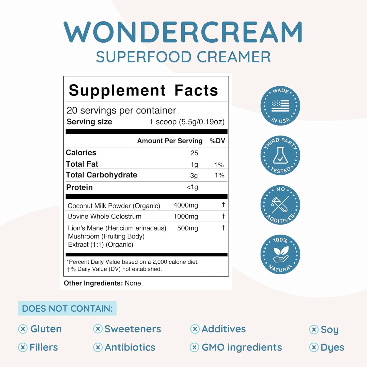 Bovine Colostrum Superfood Creamer Supplement Powder w/Organic Lions Mane Mushroom & Coconut Milk Powder MCTs | Functional Sugar Free Keto Coffee, Smoothie & Drink Mix Unsweetened