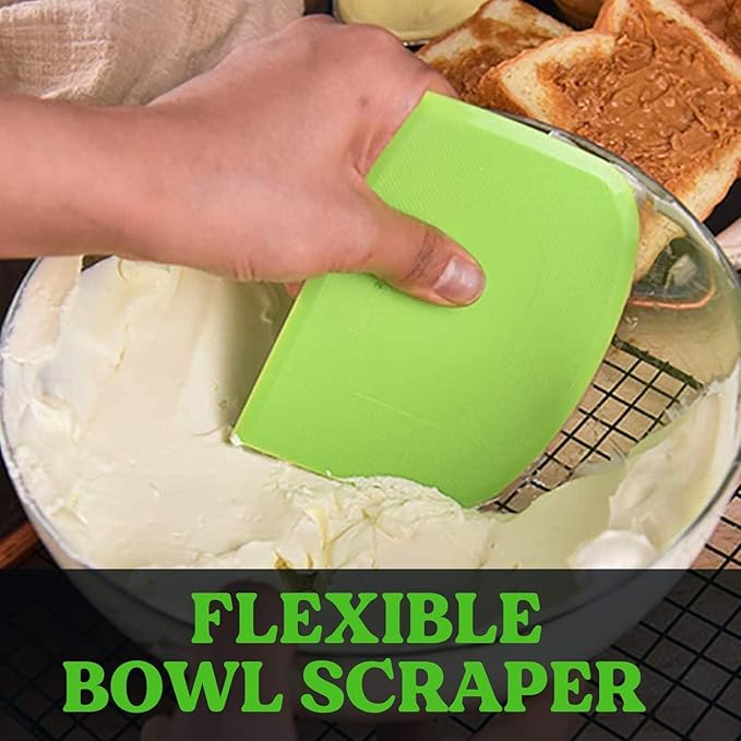 SURDOCA Dough Scraper Bench Scraper - 3P 9.5x6.1" Plastic Flexible Bowl Scraper, Sharp Edge & Angles Cake Scraper. Non-Slip Bakeware Decorating Tools Sculpting & Modeling Tools - Pure Blue