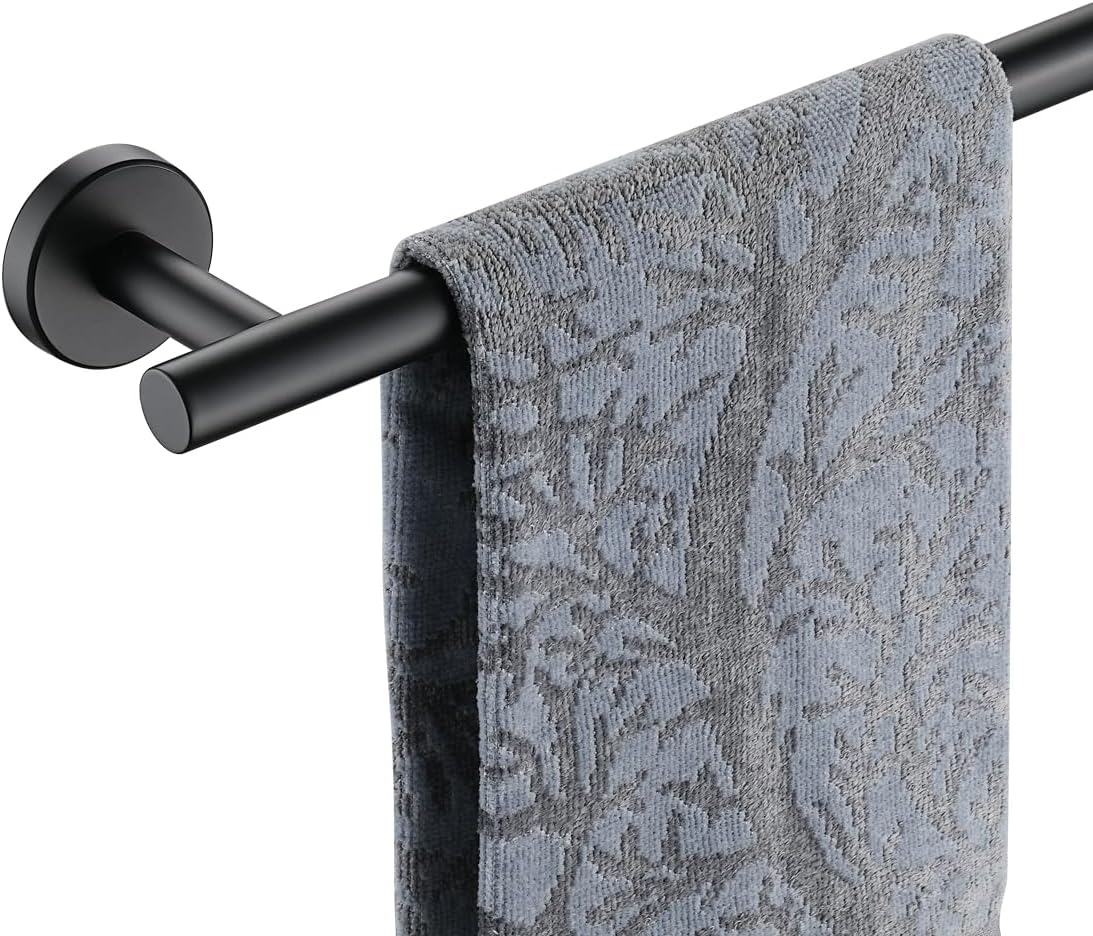 JQK Black Towel Bar, 20.5 Inch 304 Stainless Steel Thicken 0.8mm Towel Rack Bathroom, Towel Holder Matte Black Wall Mount, Useable Length 18 Inch, TB110L18-PB