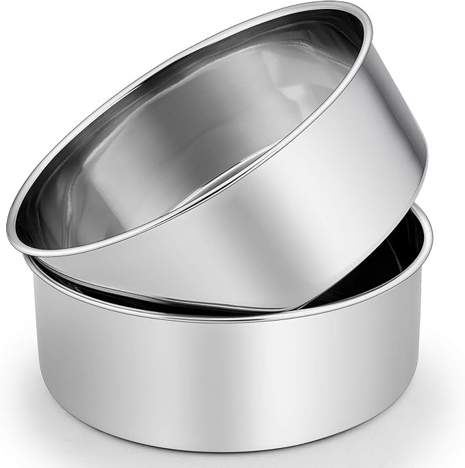 P&P CHEF 8 Inch Cake Pans Set, Round Baking Pan Stainless Steel Layer Birthday Wedding Cake Oven Pans, Non Toxic & Heavy Duty, Deep Side & Mirror Finish, Dishwasher Safe, (2Pcs)