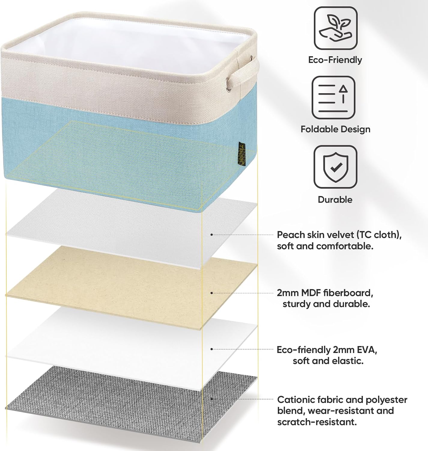BALEINE 4 Pack Fabric Storage Bins for Shelves, Linen Storage Baskets for Organizing, Decorative Closet Bins for Clothes, Home (Skyblue, 12"x8"x8")