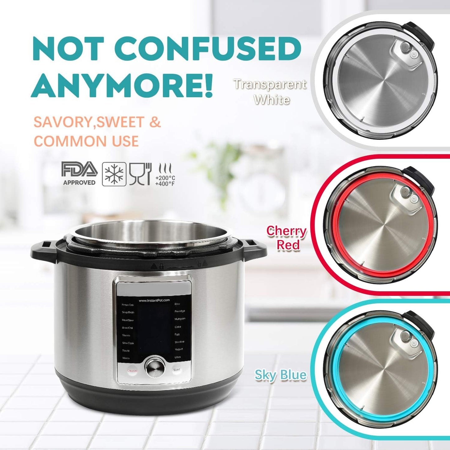 3-Pack 6QT Silicone Sealing Rings with Steam Release Valve - Compatible with Instant Pot Ultra & 6 Quart Models (Duo, Lux, Duo Plus, Ultra, Viva) - Dishwasher Safe.