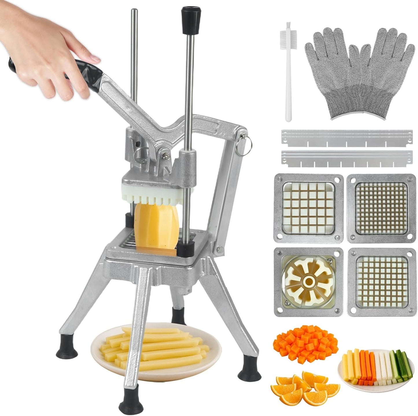 Commercial Vegetable Chopper, Heavy Duty Professional Fruit Dicer with 1/4" Replacement Blade, Stainless Steel French Fry Cutter, Fruit Slicer for Tomato Peppers Potato Mushroom