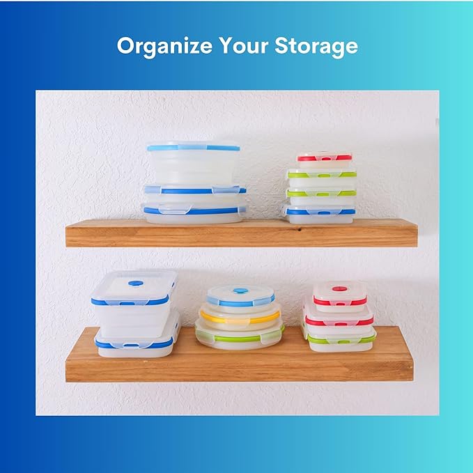 ECOBERI Collapsible Silicone Food Storage Containers, BPA Free, Microwave, Freezer and Dishwasher Safe, Lunch, Meal Prep, Travel, Space-Saving