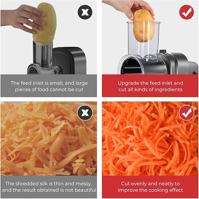 Electric Cheese Grater, Salad Maker With 5 Different Shapes of Blades, 250W Electric Slicer Shredder, Electric Salad Machine for Cheeses, Fruits and Vegetables, Silver