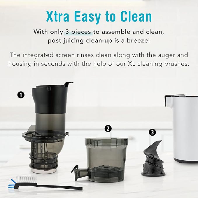 Shine Kitchen Co. SJX-1 Easy Cold Press Juicer with XL Feed Chute and Compact Body (White)