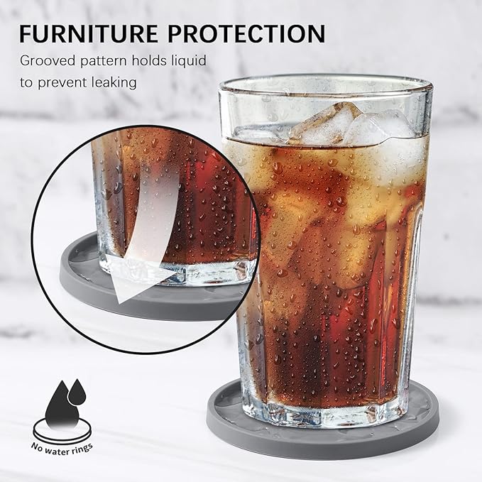 ME.FAN Silicone Coasters with Holder,[6 Pack] Drinking Coasters - Cup Mat for Hot or Cold Drinks, Thickened, Non-Slip, Non-stick,Deep Tray Mint Green