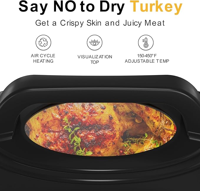 RoyalCraft 22-Quart Electric Roaster Oven with Visible Self-Basting Lid, Turkey Roaster Oven with Removable Pan and Rack, Perfect for Large Meals and Holiday Feasts, White