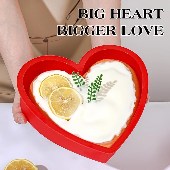 3 Pcs Silicone Heart Shaped Cake Pans 10 Inch 8 Inch 6 Inch Mini Small Large Heart Cake Pan Set Nonstick Silicone Heart Molds for Baking (Red)