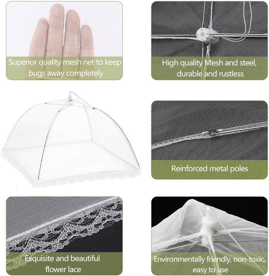 Onarway 3 Pack Food Covers 12 Inch Pop-Up Encrypted Mesh Plate Serving Tents, Fine Net Screen Umbrella for Outdoors, Parties, Picnics, BBQs, Reusable and Collapsible