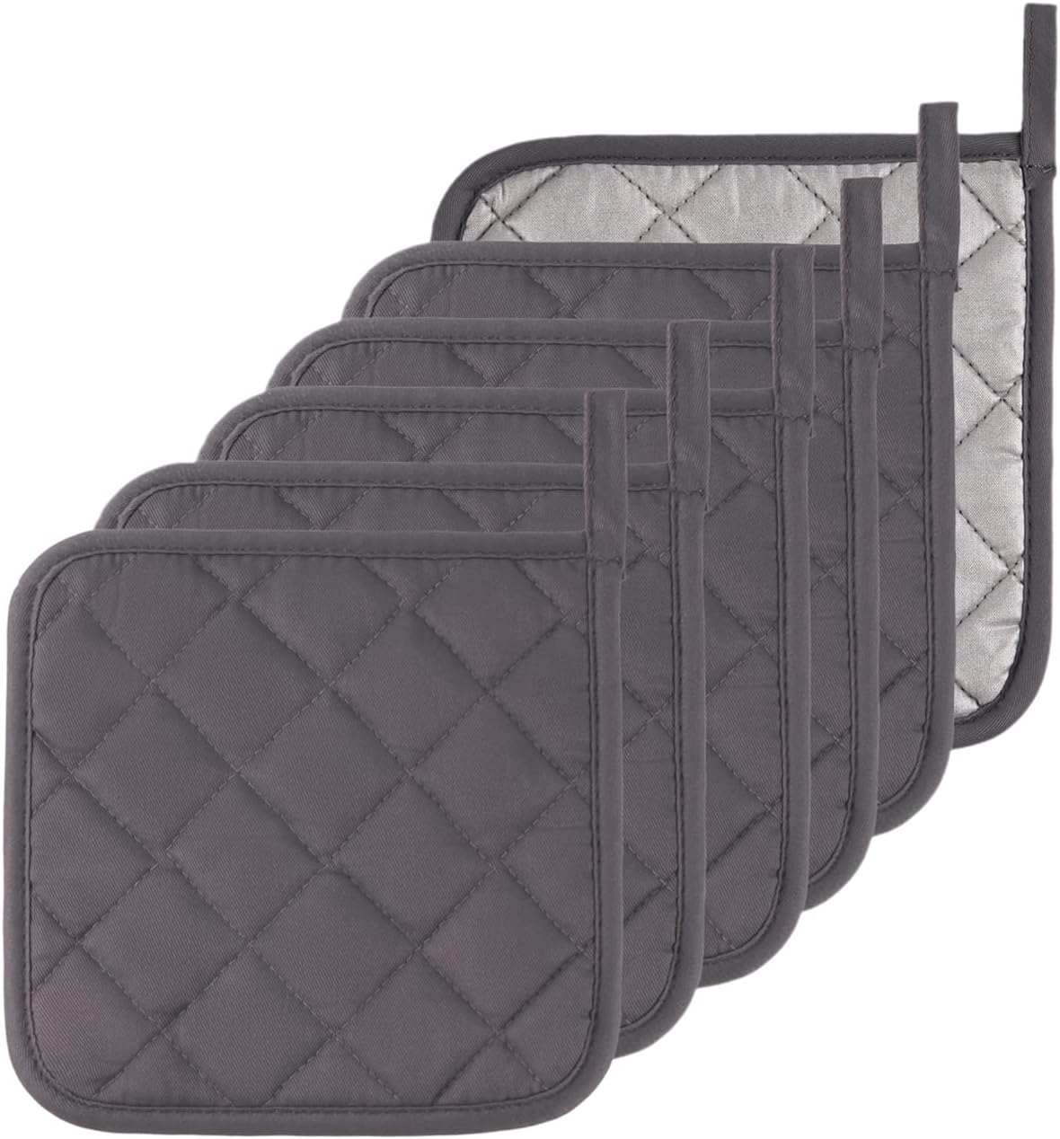 Kitchen Pot Holders Set Heat Resistant Pure Cotton Potholders Kit Trivets Large Coasters Hot Pads Terry Pot Holders for Everyday Cooking and Baking by 7 x 7 Inch Set of 6 Grey