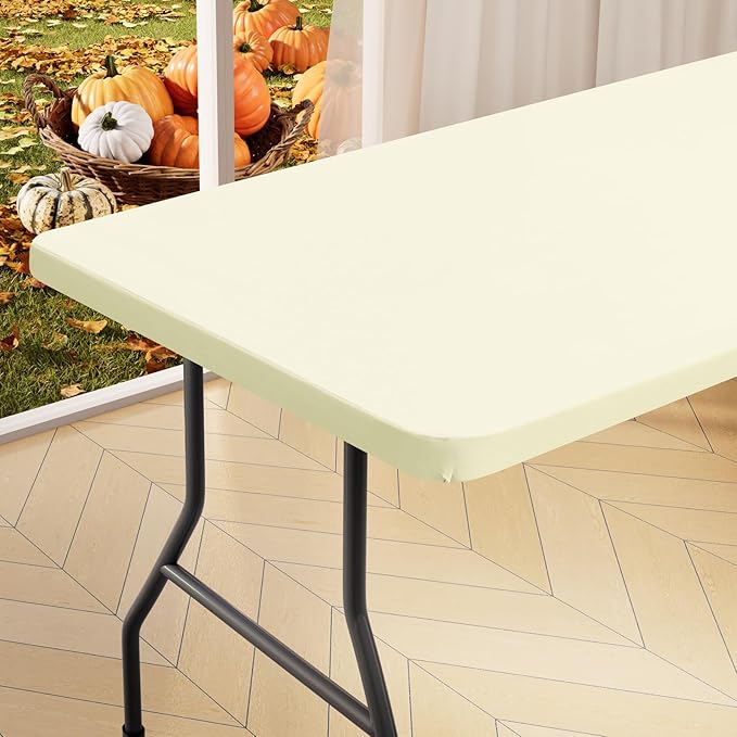homing Rectangle Table Cloth Cover, Waterproof Polyester Elastic Fitted Tablecloth, Fits for 4 Foot Folding Tables, Washable Table Protector for Picnic, Camping, Outdoor (Cream Yellow, 30" x 48")
