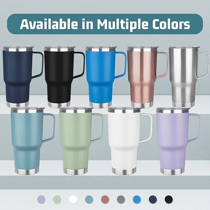 20 oz Tumbler with Handle Stainless Steel Insulated Coffee Mug Tumbler with Lid and Straw Double Wall Vacuum Insulated Coffee Mug Leak Proof Travel Mug Tumbler for Hot and Cold Drink (Silver,4pack)
