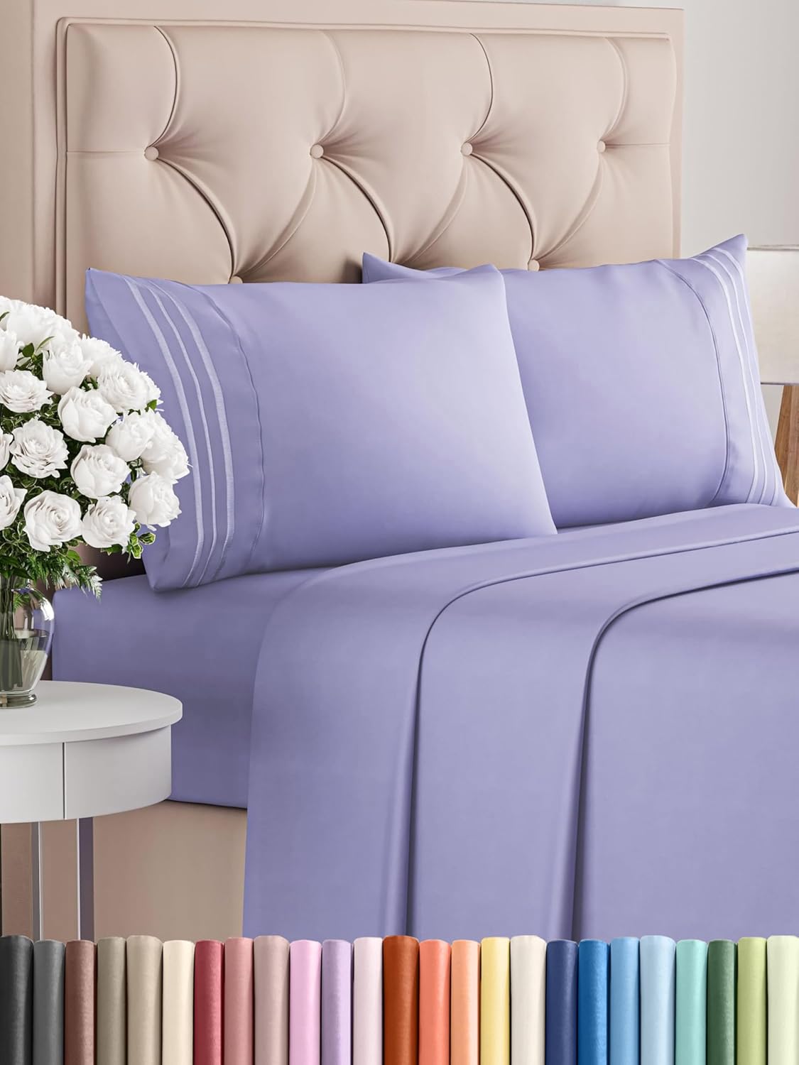 King Size 4 Piece Sheet Set - Comfy Breathable & Cooling Bed Sheets Set - Hotel Luxury Bedding for Women, Men, Kids, Teens, Boys & Girls - Deep Pockets, Ultra-Soft, Wrinkle Free - Oeko-Tex - Lavender