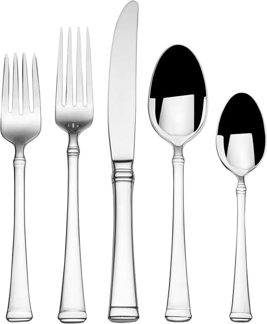 Mikasa Harmony 65-Piece 18/10 Stainless Steel Flatware Set, Service for 12, Polished Silverware with Serving Utensils, Dishwasher Safe
