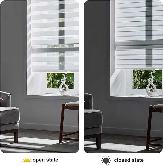 Persilux Zebra Blinds for Windows, Cordless Roller Shades Window Treatments (69" W x 72" H, White) Light Filtering Dual Layer Roller Window Shades Light Filtering Sheer Shades for Home and Office