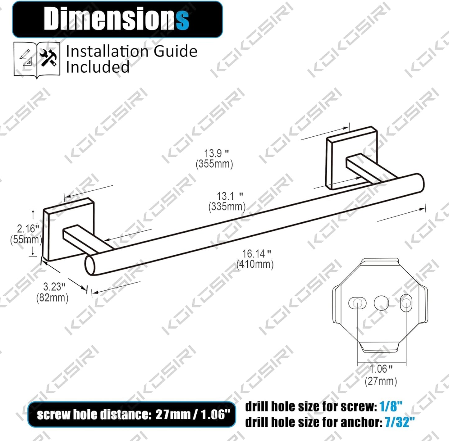 KOKOSIRI Hand Towel Bar 16 Inch Bathroom Towel Holder for Bath Kitchen Toilet Wall Mounted Chrome Stainless Steel B4005CH-L16