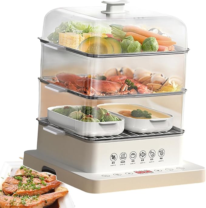 3 Layers/40l Food Steamer 800w Electric Multicookers | Automatic Heat Preservation Steamer Cookware | Touch The Visual Panel Hot Food Heater | Foldable Split Design