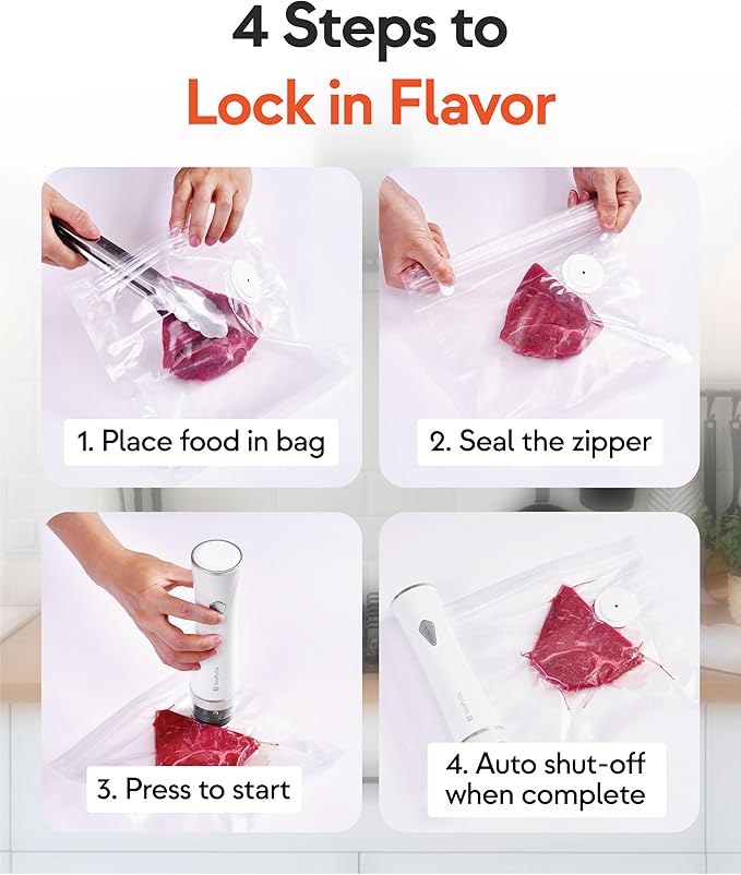 Reusable Vacuum Sealer Bags for Food, XXL 20 Pack (30 x 49 cm / 11.8 x 19.3 in) – BPA‐Free Leak‐Proof Zip Bags with Air Valve, Freezer & Sous Vide Safe, Works with Handheld Sealers
