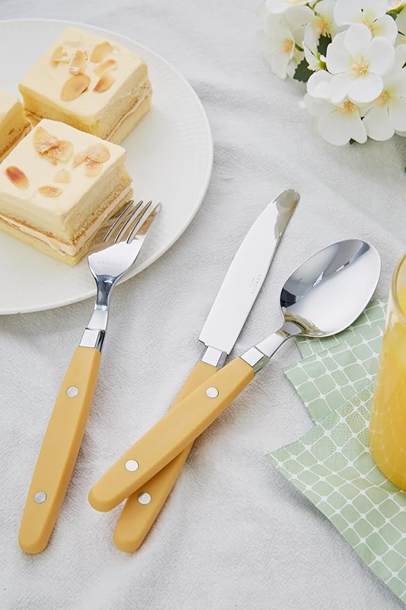 ANNOVA Silverware Set, Retro/Rivet Colorful Stainless Steel Tableware Kitchen Flatware Set Utensils, Includes Dinner Knives, Forks, Spoons, Salad Forks & Dessert Spoons (Ginger Yellow, 20 Pieces)