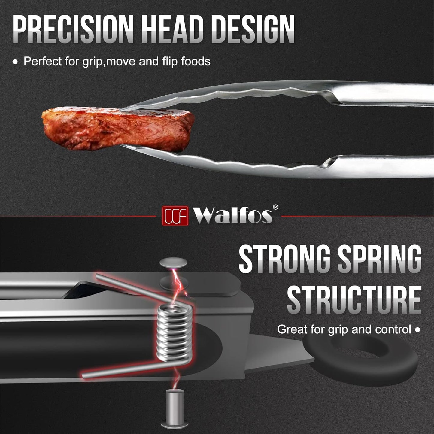 Walfos 17 Inch Extra Long Grill Tongs, Ultimate Stainless Steel BBQ Tongs for Grilling, Cooking, BBQ/Barbecue, Buffet and Turning Food