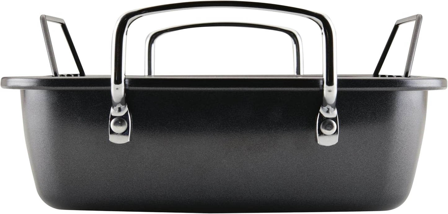 Circulon Ultra Lasting Nonstick Roaster/Roasting Pan with Easy Serve Rack, 17 Inch x 13 Inch, Black
