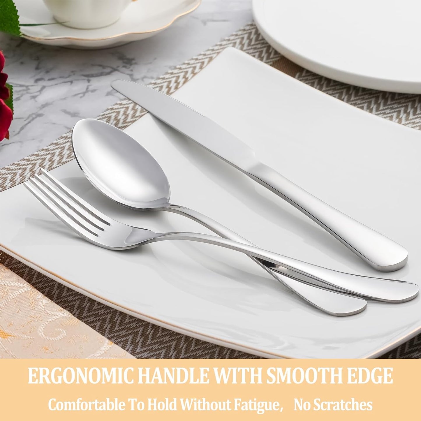 40 Piece Silverware Set Service for 8,Premium Stainless Steel Flatware Set,Mirror Polished Cutlery Utensil Set,Durable Home Kitchen Eating Tableware Set,Include Fork Knife Spoon Set,Dishwasher Safe