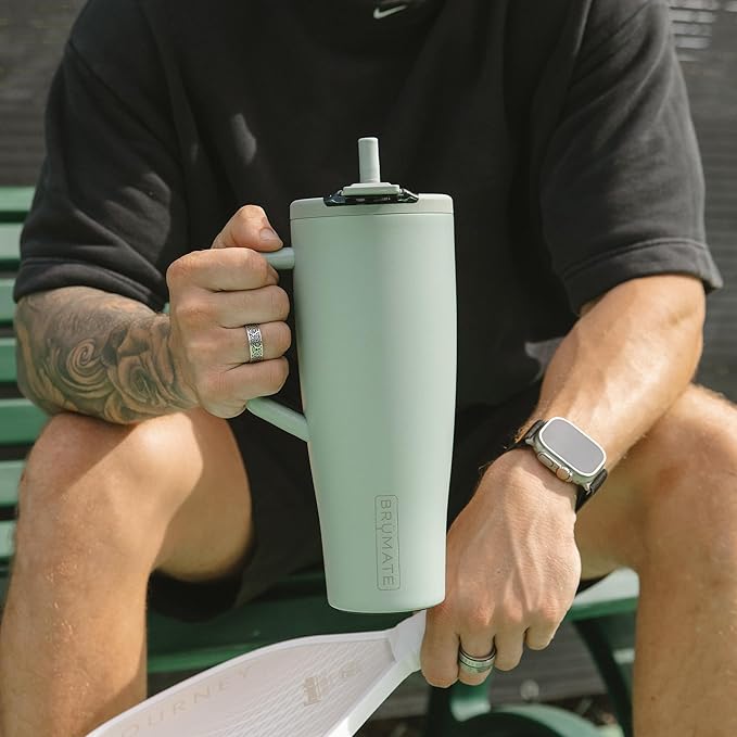 BrüMate Era Flip 40oz Tumbler with 100% Leakproof Covered Straw Lid | Hygienic Covered Straw | Insulated Stainless Steel Water Bottle with Handle | Cup Holder Friendly | BPA-Free (Matte Black)