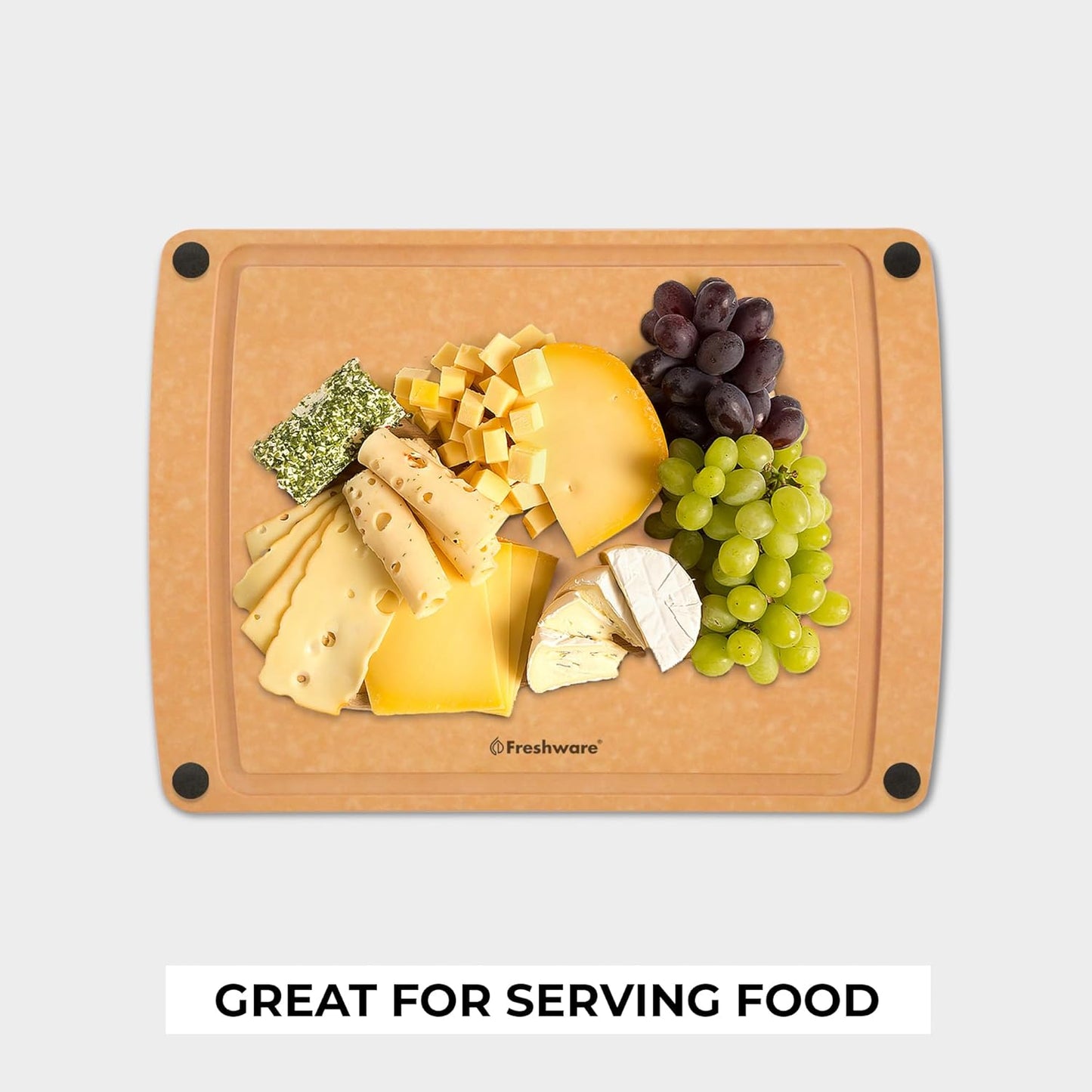 Freshware Wood Cutting Board for Kitchen, Juice Groove, Non-Slip Silicone Feet, Dishwasher Safe, X Large, 18" x 13", Natural