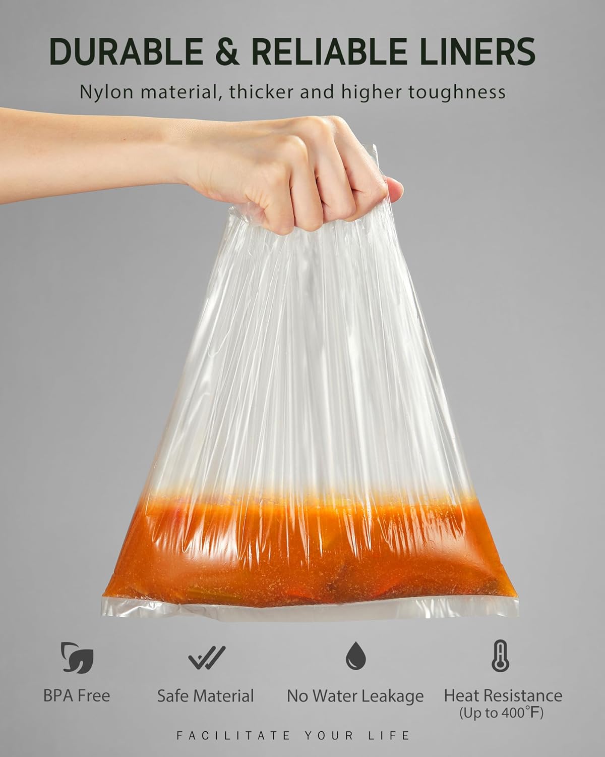 Syntus Slow Cooker Liners, 15 Count Cooking Bags Large Size Disposable Pot Liners Plastic Bags, Fit 3QT to 8QT for Slow Cooker Cooking Trays, 13"x 21", 15 Liners