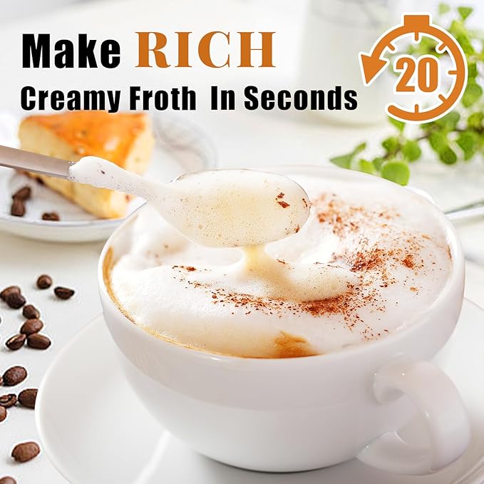 Nahida Black Handheld Milk Frother for Coffee, Rechargeable Electric Whisk with 3 Heads 3 Speeds Frother Foam Maker For Latte, Cappuccino, Hot Chocolate, Egg