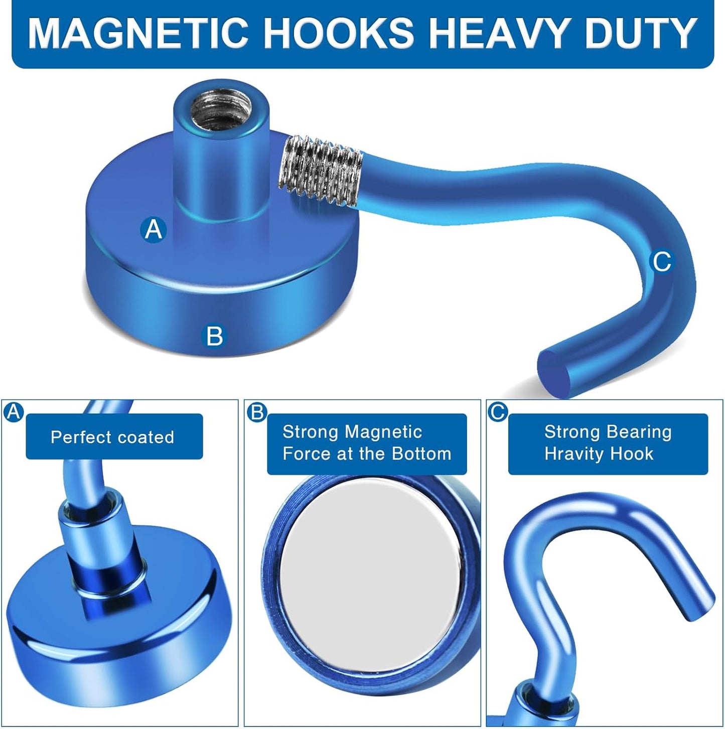 LOVIMAG Cruise Ship Essentials - 150Lbs Heavy Duty Magnetic Hooks, Blue, 12 Pack