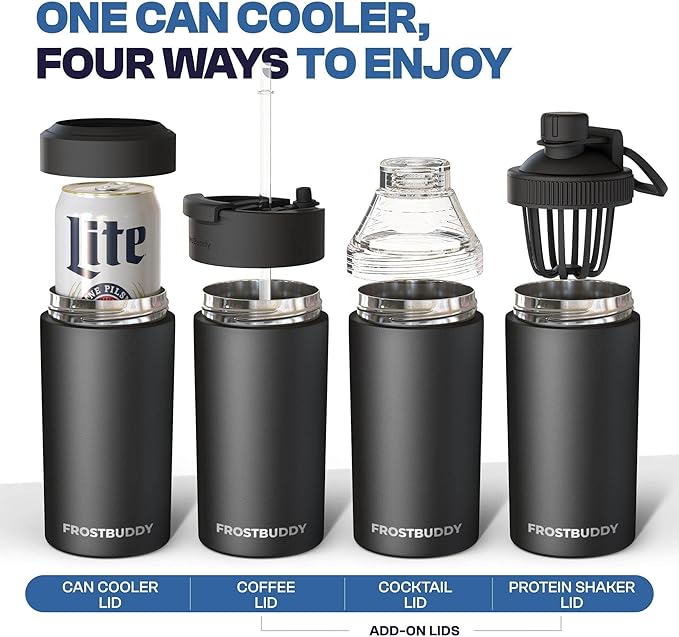 Frost Buddy Universal Can Cooler - Fits all - Stainless Steel Can Cooler for 12 oz & 16 oz Regular or Slim Cans & Bottles - Stainless Steel (Peeps Drip)