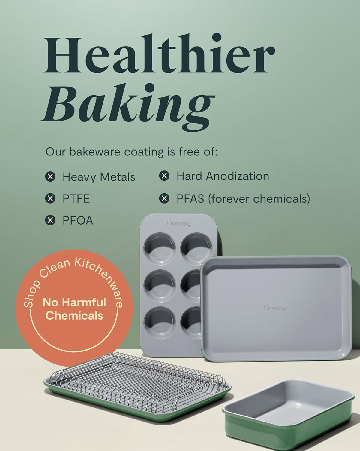 Caraway Nonstick 9” x 6.5” Small Rectangle Baking Pan Duo – Non-Toxic, PTFE & PFOA Free – Aluminized Steel Core – Deep Ceramic Baking Pan for Casseroles, Lasagna & More - Sage